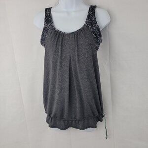 LULULEMON Womens Top Sz 10 Run Times Tank Heathered Black Rocky Road *NO PADS